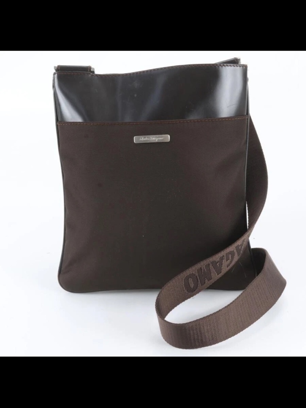 Salvatore Ferragamo Dark Brown Nylon & Leather Messenger Crossbody